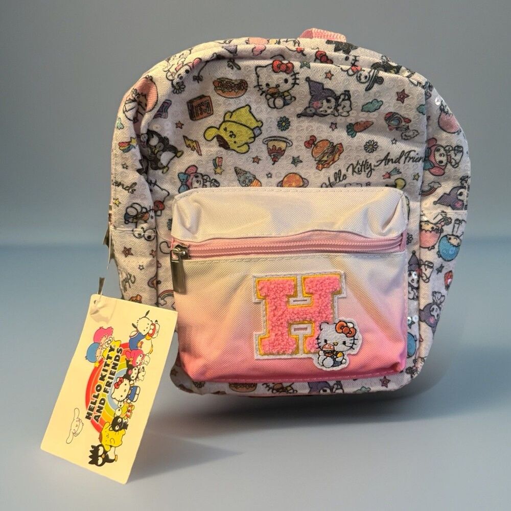 Hello Kitty and Friends Girls Mini 9”Backpack Pink Clear Sparkle Sequins